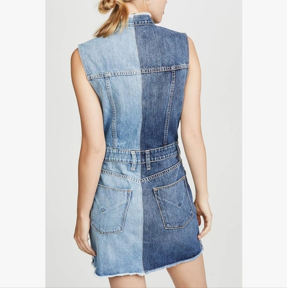 HUDSON DIY Pieced Two-Toned Distressed Button Down Sleeveless Denim Dress SIZE:M - Picture 2 of 16